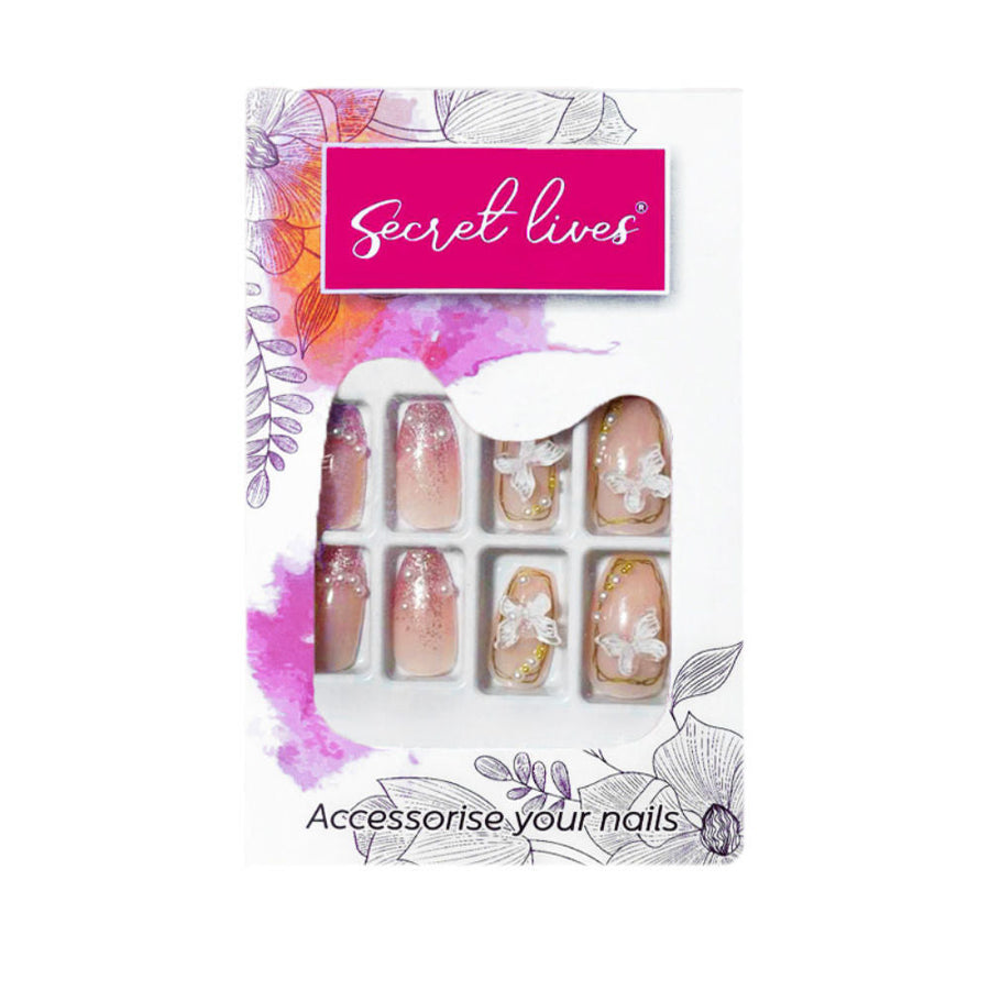 Secret Lives Translucent 3D White Bow & Pearl With Pink Glitter Color