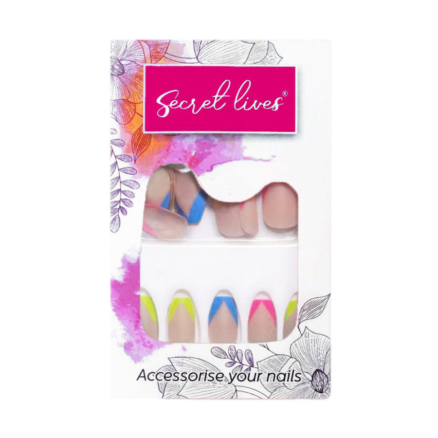 Secret Lives Designer Matte Ombre Skin Color With Lemon Pink & Blue Tips Design