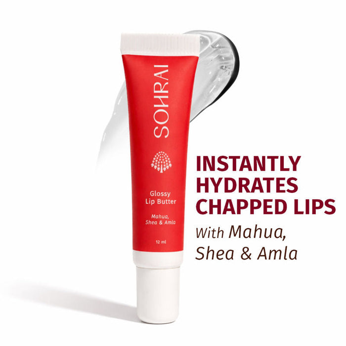 SOHRAI Glossy Lip Butter | Hydrating & Brightening with Mahua, Amla & Shea for Chapped Lips