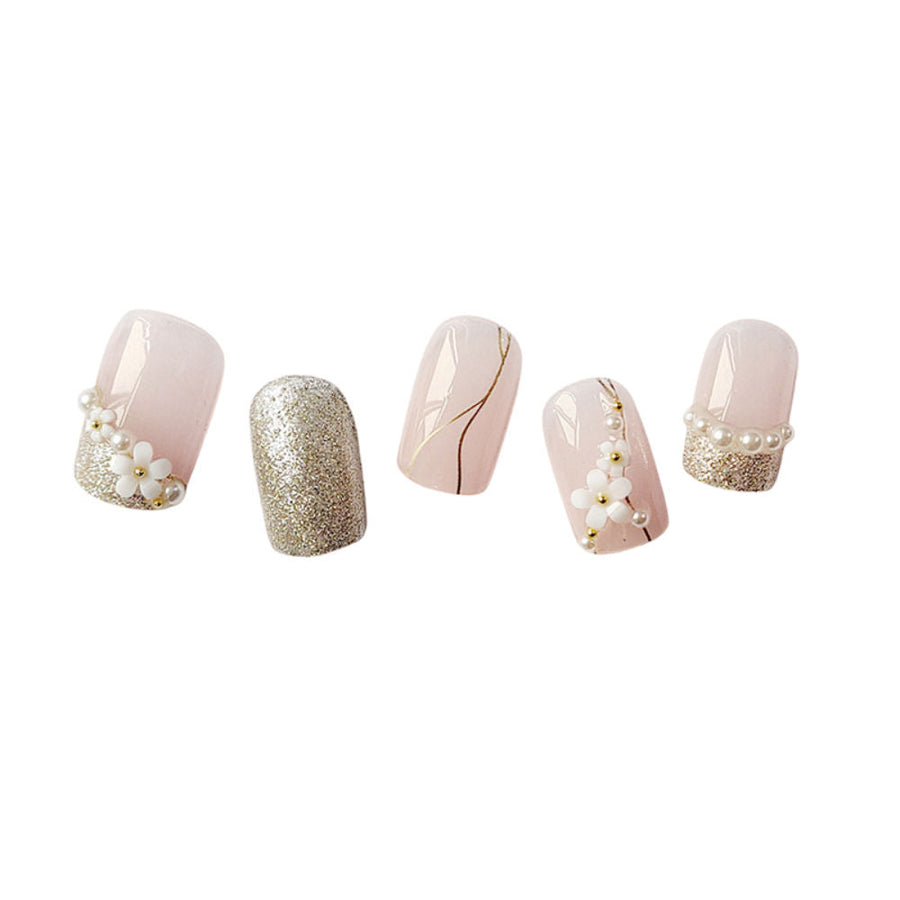 Secret Lives Translucent Pink Color With Silverish Golden Glitter 3D Flowers & Pearl Design
