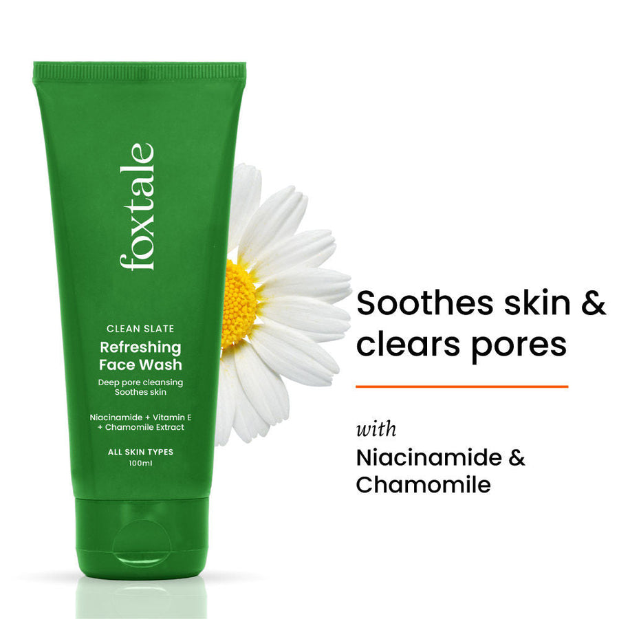 Foxtale Refreshing Face Wash with Niacinamide & Vitamin E, Deeply Cleans Pores and Soothes Skin