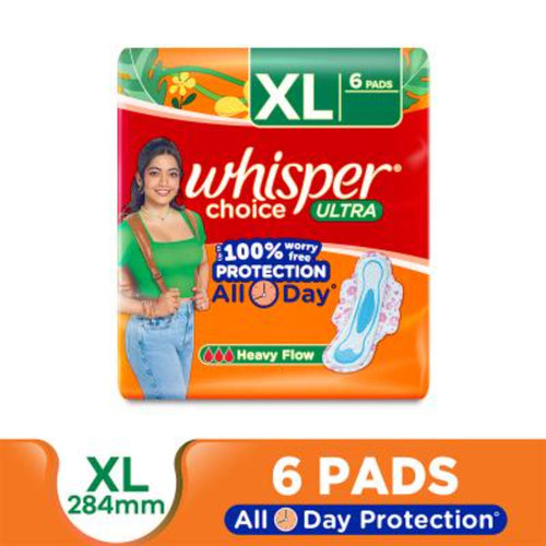 Whisper Choice XL, 6 XL Pads for medium to heavy flow, Gives Up to 100% worry-free protection