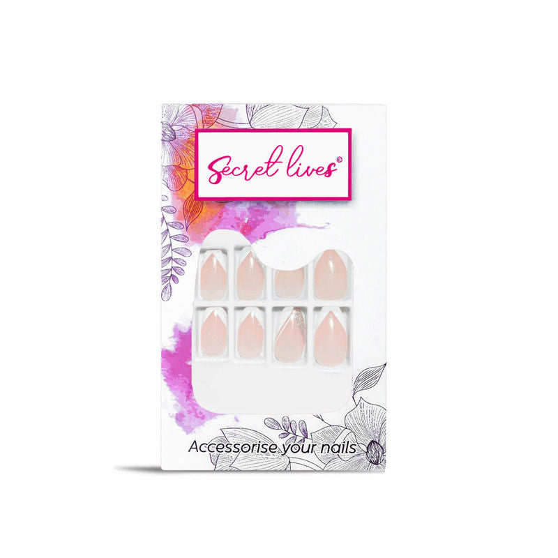 Secret Lives Translucent French Nails with Silver Glitters Press On Nails