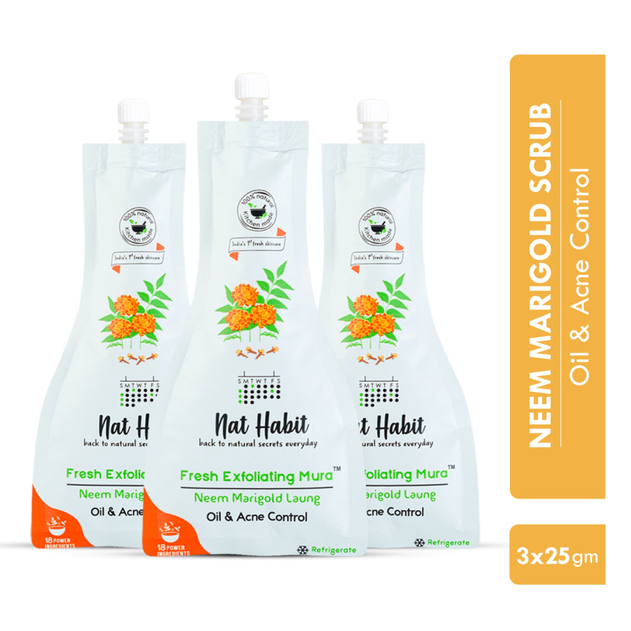 Nat Habit Neem Marigold Laung Exfoliating Mura, Ayurveda Face Cleansing Scrub for Acne, Oily Skin