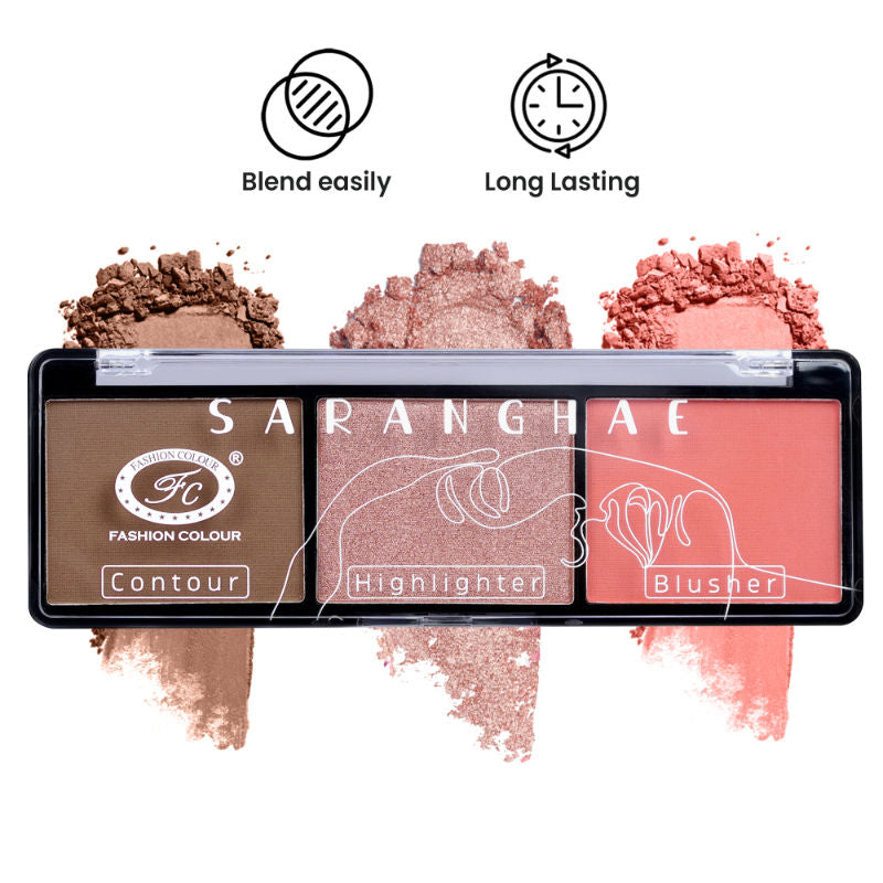 FASHION COLOUR Saranghae 3 In 1 Contour Highlighter Blusher Palette