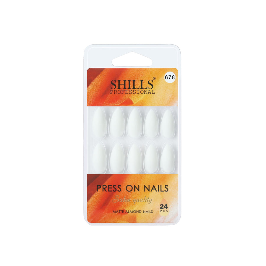 Shills Professional Reusable Sharp Almond Press On Nails - White