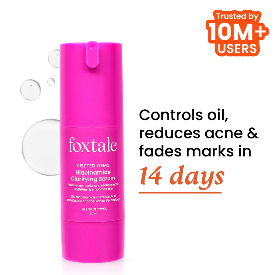 Foxtale 12% Niacinamide Brightening Face Serum, Fades Dark Spots, Acne marks & Oil Control