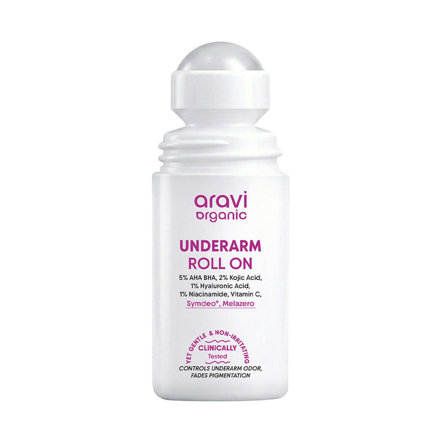 Aravi Organic Whitening Underarm Roll On-5% AHA BHA + Kojic Acid For Dark Underarms & Odor Control