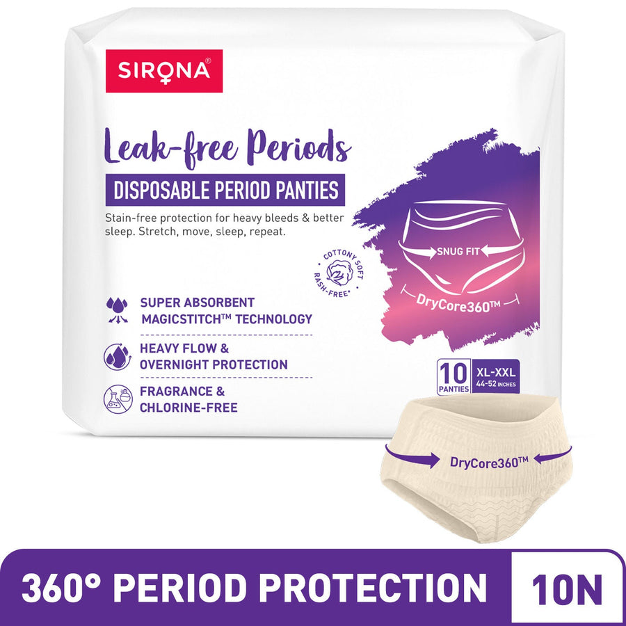 Sirona Disposable Period Panties, XL-2XL (44-52 in) 360° Coverage, Leakage Protection for Heavy Flow