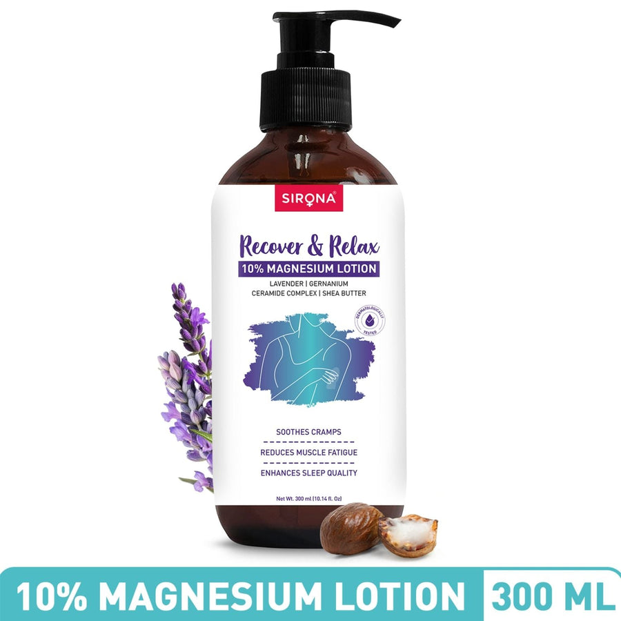 Sirona 10% Magnesium Body Lotion (300 ml), For Muscle Relaxation, Cramps Relief & Better Sleep