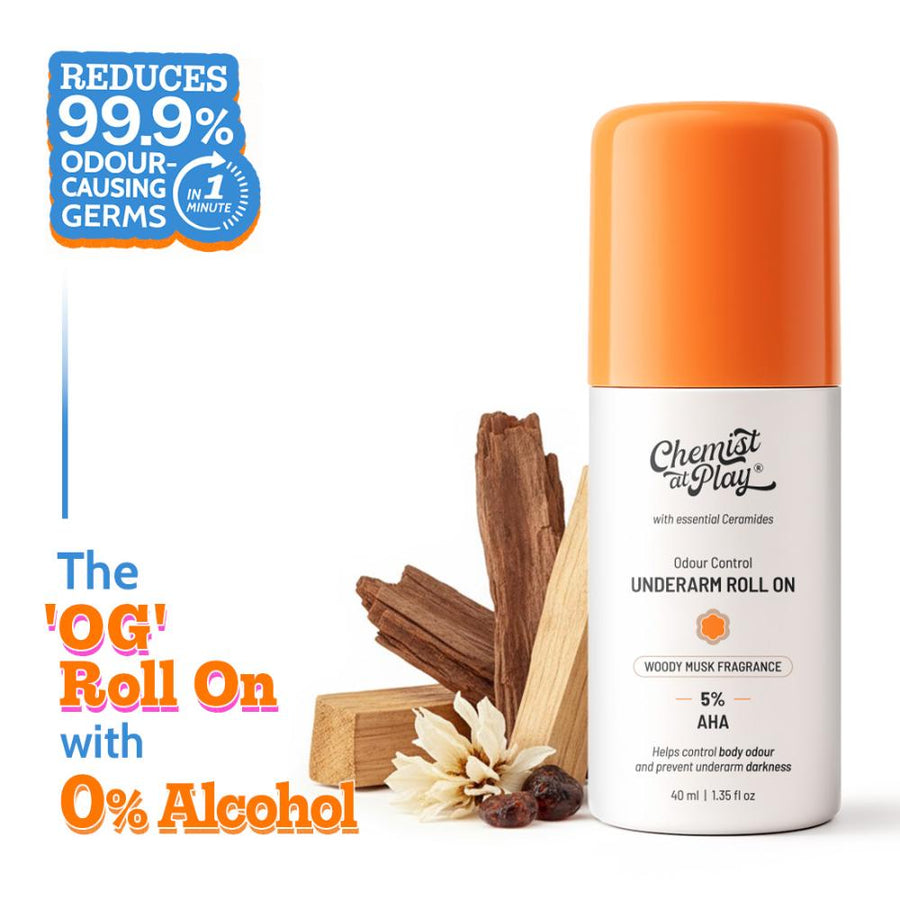 Chemist at Play 5% AHA Underarm Roll On Lactic Acid for Dark Underarm & Odour Control - Woody Musk