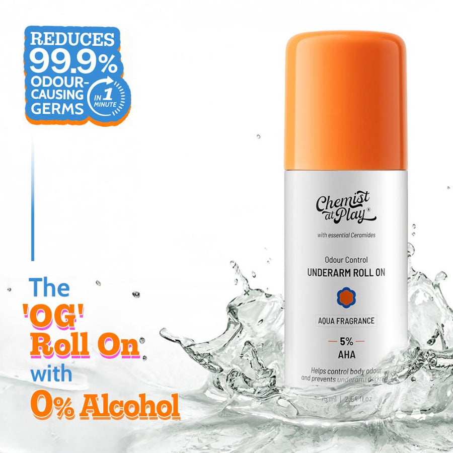 Chemist at Play 5% AHA Underarm Roll On Lactic Acid Deodrants for Men & Women Aqua Fragrance