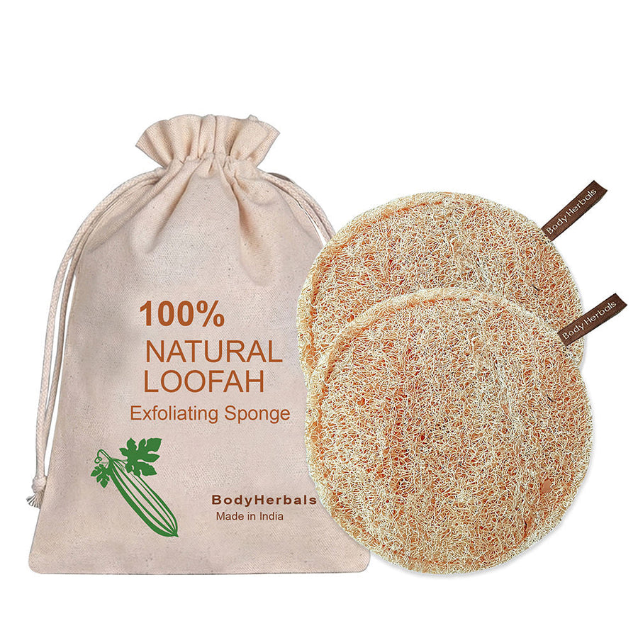 BodyHerbals Natural Sun Dried Bath Loofah Round in a Gift Bag Body Scrubber Women & Men