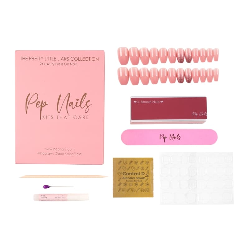 Pep Nails Camellia Pink Glitter Press On Nails