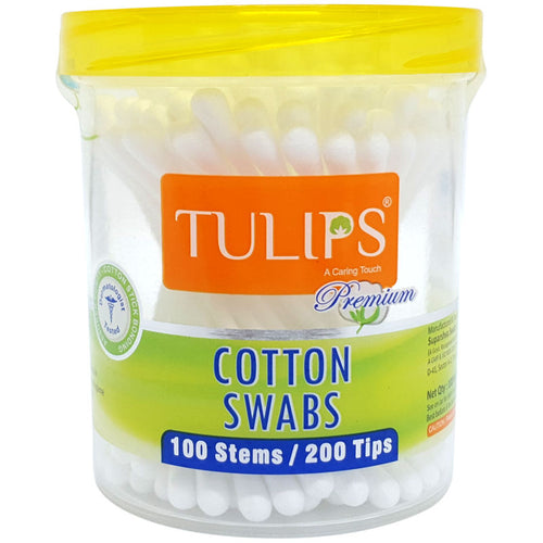 Tulips Premium Paper Stick Pure & Soft Cotton Ear Buds/ Swabs Jar (100 Sticks / 200 Tips)