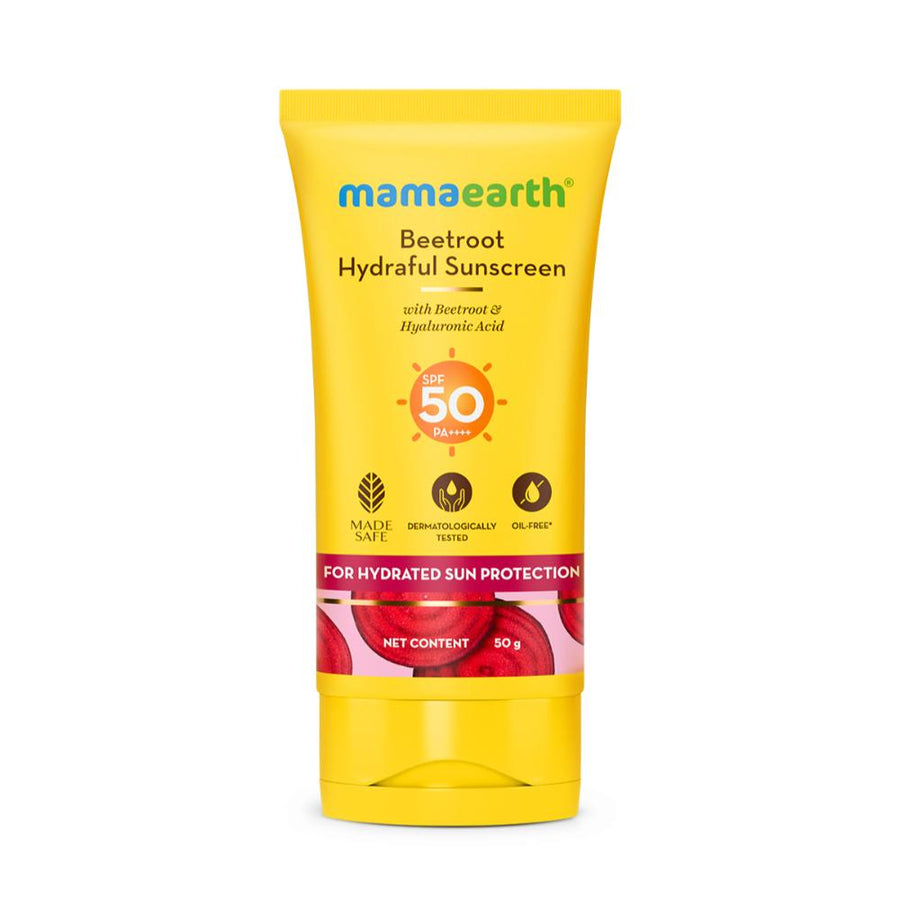 Mamaearth Beetroot Hydraful SPF 50 PA++++ Sunscreen With Hyaluronic Acid for Tan Protection