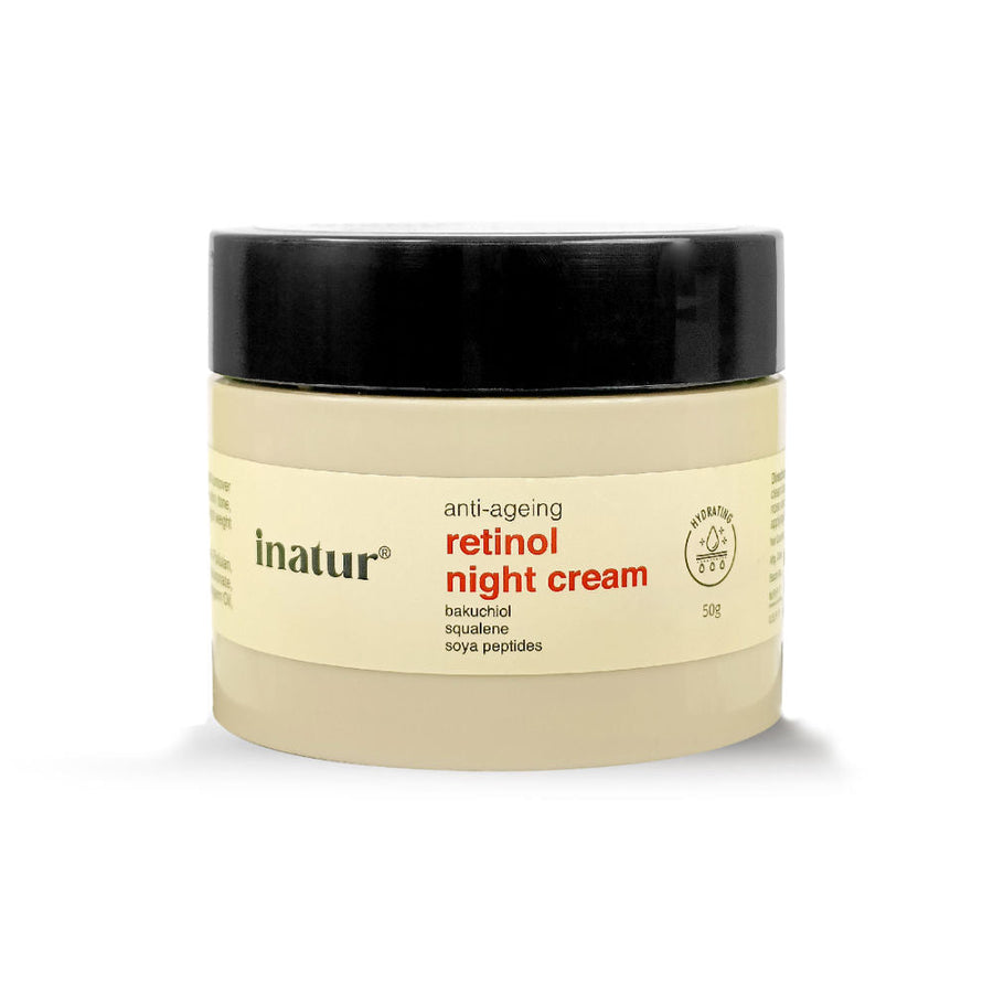 inatur Retinol Night Cream, 1% Retinol & Bakuchiol, Anti-Aging, Hyaluronic Acid & Soya Peptides