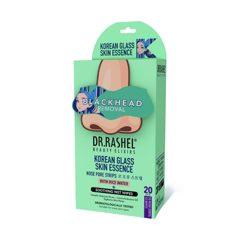 DR. RASHEL Korean Glass Skin Essence Nose Strips - 20 Strips(10 Strip+ 10 Wipes)