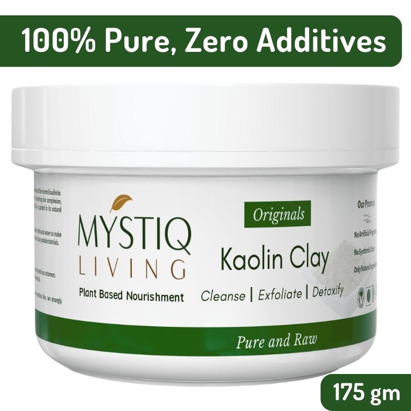 Mystiq Living Kaolin Clay Powder, Pure And Organic Mask For De Tan, Face, Hair & Glowing Skin