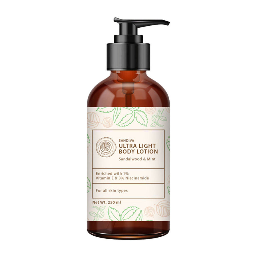 Sandiva Ultra Light Body Lotion, 1% Vitamin E & 3% Niacinamide, Maximum Hydration- Sandalwood & Mint