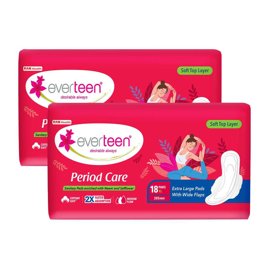 Everteen Period Care XL Soft Sanitary Napkins Pads - Neem & Safflower, Medium Flow