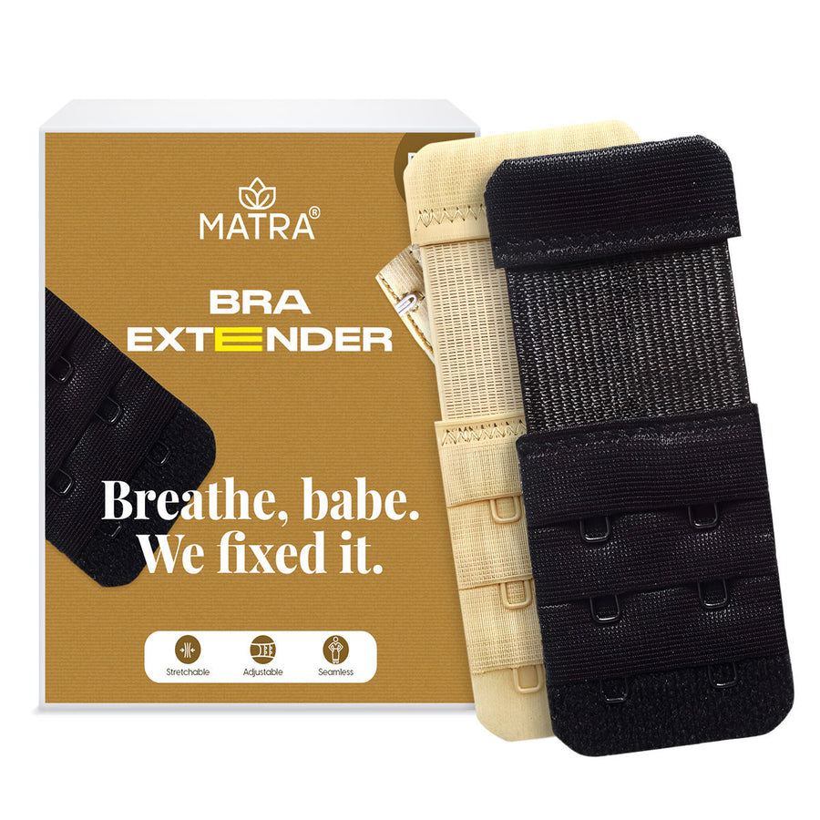 Matra Bra Extender Stretchable Elastic Extension Strap Adjustable Buckle 2 Hook 3 Eye Beige Black