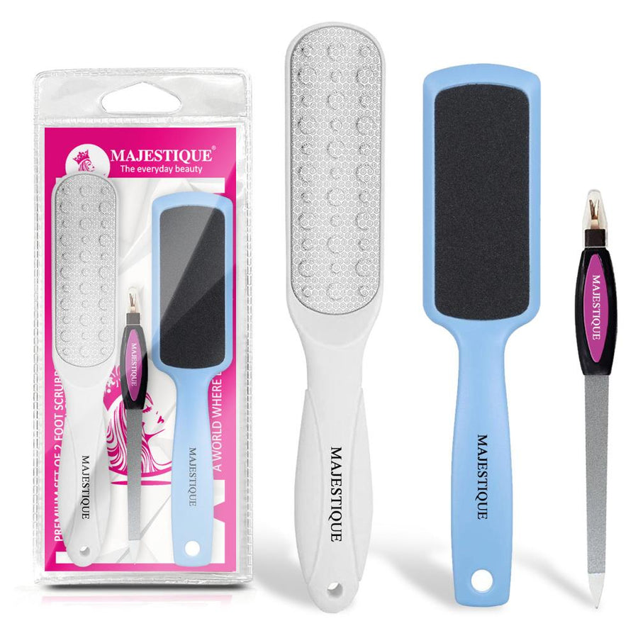 Majestique Double-Sided Foot Scrubber Set With Nail Filer