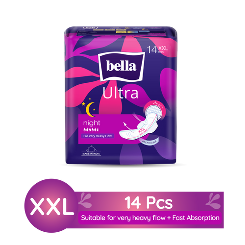 Bella Ultra Thin Night Drai Sanitary Pads, Breathable & Suitable for Very Heavy Flow (14Pcs)