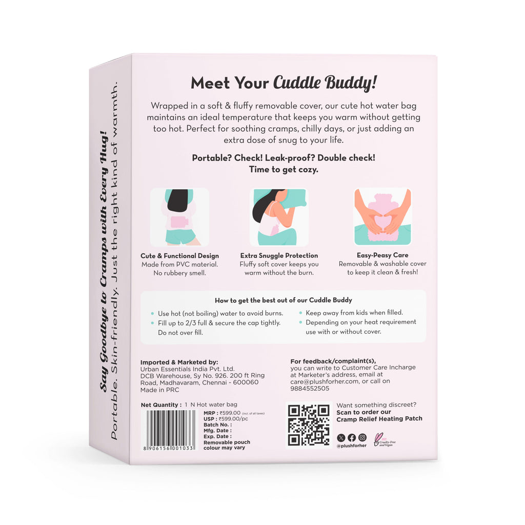 Plush Hot Water Bag for Cramps & Pain Relief - Soft Cuddle Buddy with Removable Cover