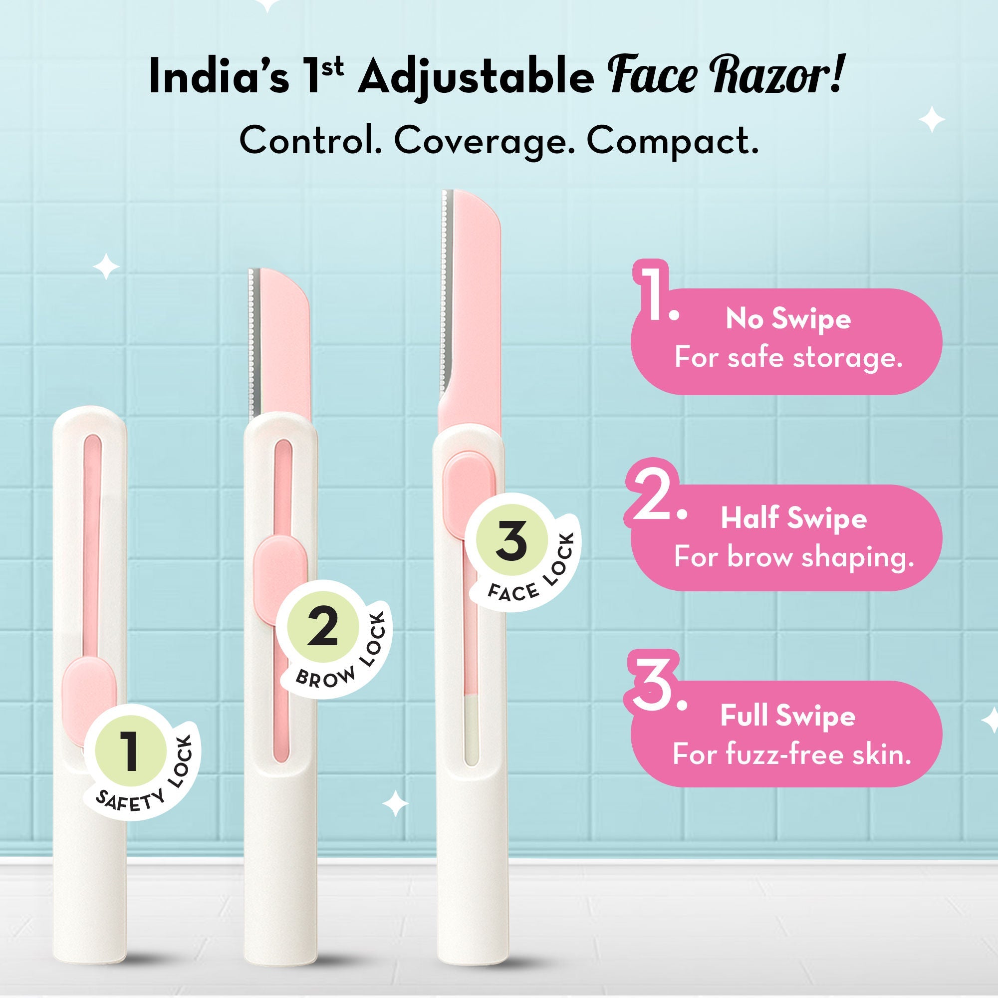 Plush Swipe Reusable Face Razor, Adjustable Blade for Precision & Face Full Shave