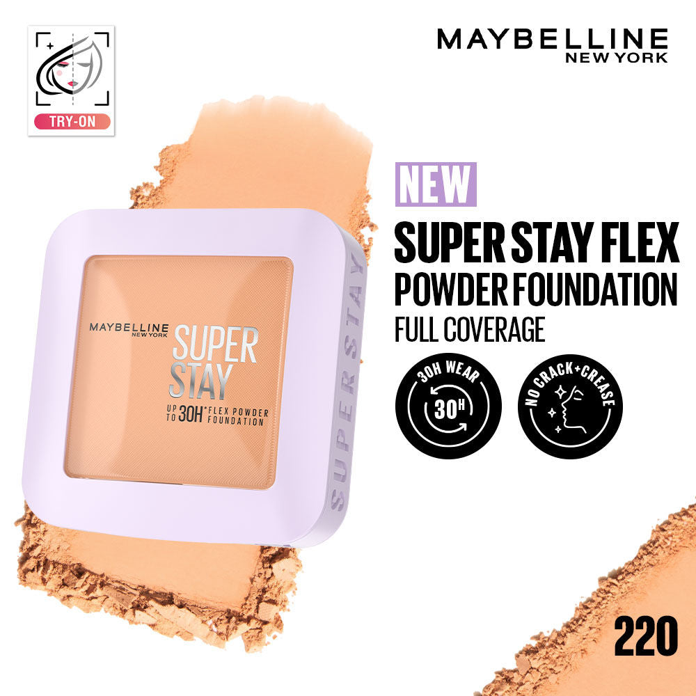 Maybelline New York Super Stay Flex Powder Foundation Compact-30H Full Cover-for Oily Skin