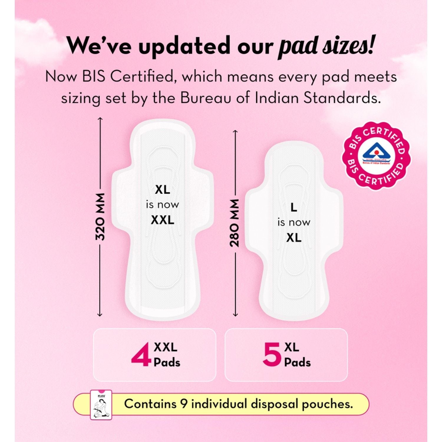 Plush 100% US Cotton 5XL + 4XXL Heavy Flow Sanitary Pads With Disposal Pouches