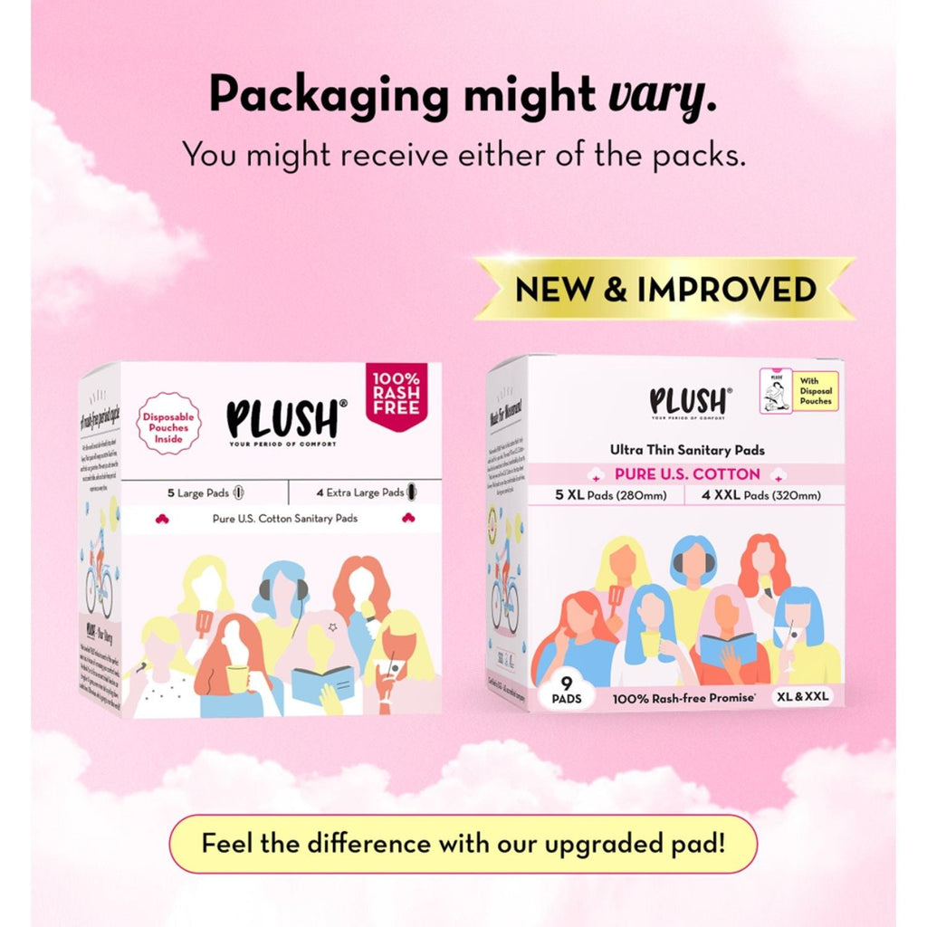 Plush 100% US Cotton 5XL + 4XXL Heavy Flow Sanitary Pads With Disposal Pouches
