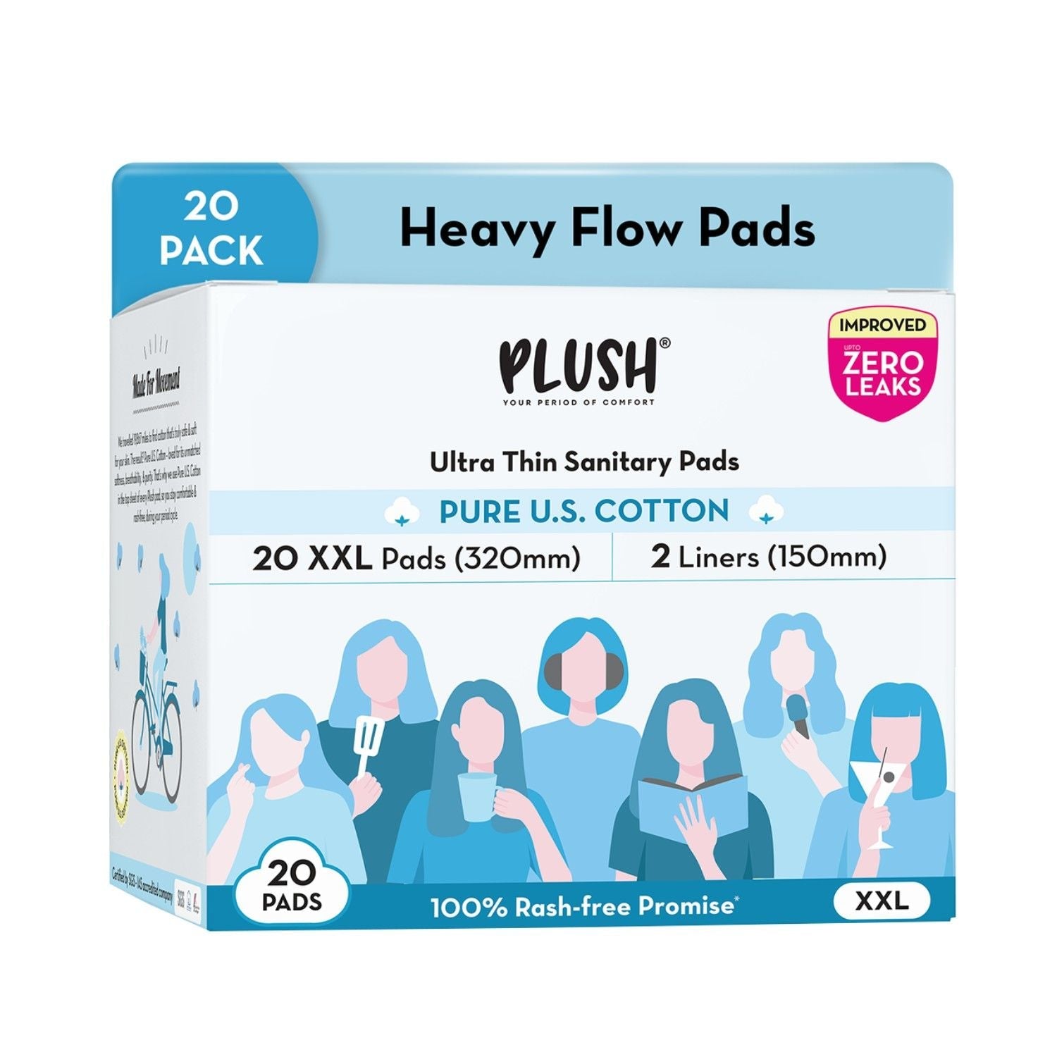 Plush 100% US Cotton 20 XXL 320 mm + 2 Liners Heavy Flow Sanitary Pads