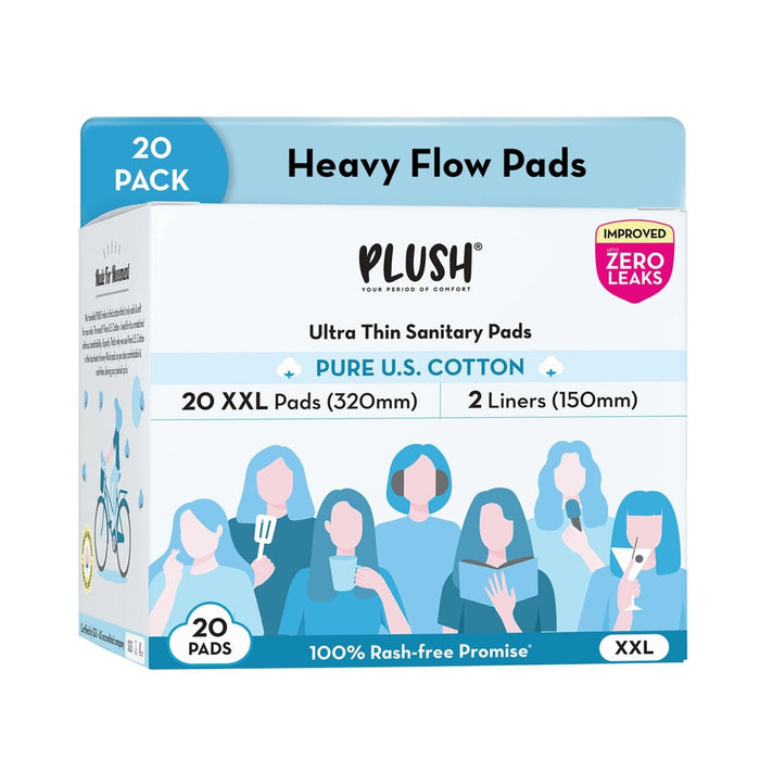 Plush 100% US Cotton 20 XXL 320 mm + 2 Liners Heavy Flow Sanitary Pads