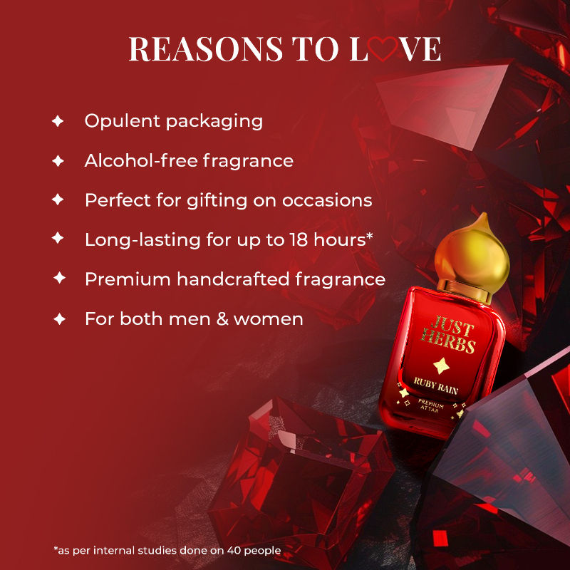 Just Herbs Handcrafted Long Lasting Ruby Rain Premium Attar