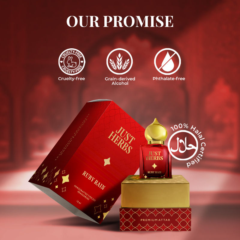 Just Herbs Handcrafted Long Lasting Ruby Rain Premium Attar