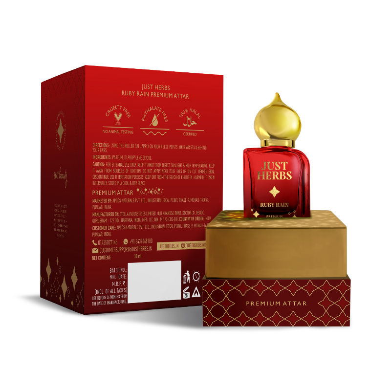 Just Herbs Handcrafted Long Lasting Ruby Rain Premium Attar