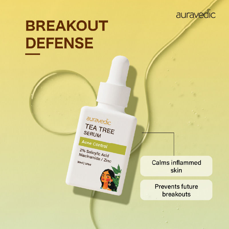 Auravedic Tea Tree Oil Salicylic acid Face Serum for Acne Prone Skin Pore Minimizing Serum