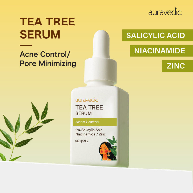 Auravedic Tea Tree Oil Salicylic acid Face Serum for Acne Prone Skin Pore Minimizing Serum