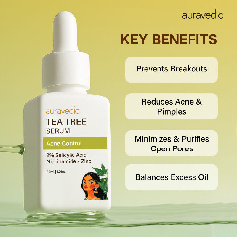 Auravedic Tea Tree Oil Salicylic acid Face Serum for Acne Prone Skin Pore Minimizing Serum