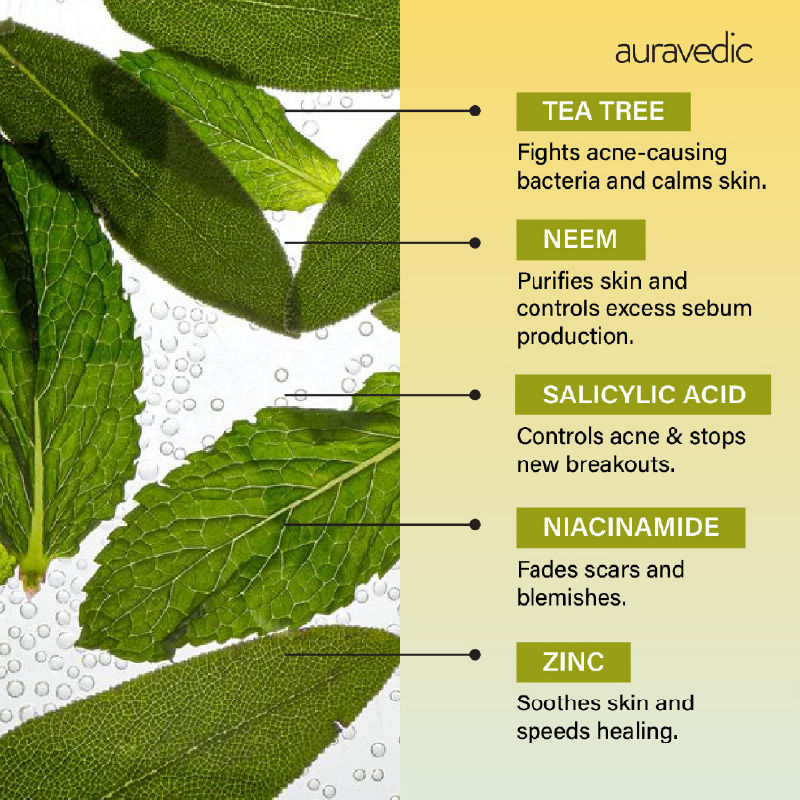 Auravedic Tea Tree Oil Salicylic acid Face Serum for Acne Prone Skin Pore Minimizing Serum