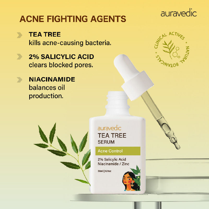 Auravedic Tea Tree Oil Salicylic acid Face Serum for Acne Prone Skin Pore Minimizing Serum