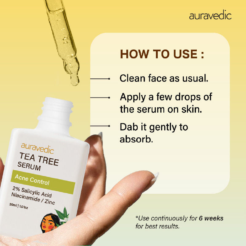 Auravedic Tea Tree Oil Salicylic acid Face Serum for Acne Prone Skin Pore Minimizing Serum