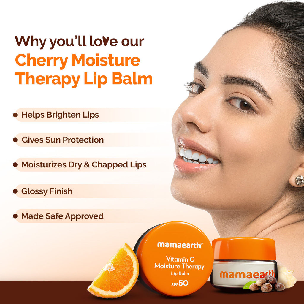 Mamaearth Vitamin C Lip Balm SPF 50 with Coconut Oil and Shea Butter for Brightening Dry Lips