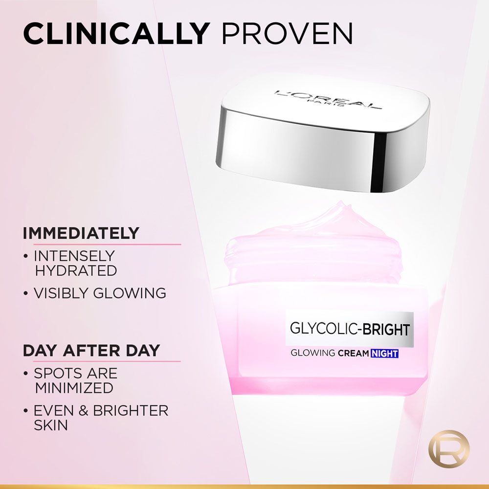 L'Oreal Paris Glycolic Bright Night Cream With Glycolic Acid & Niacinamide Skin Brightening Cream