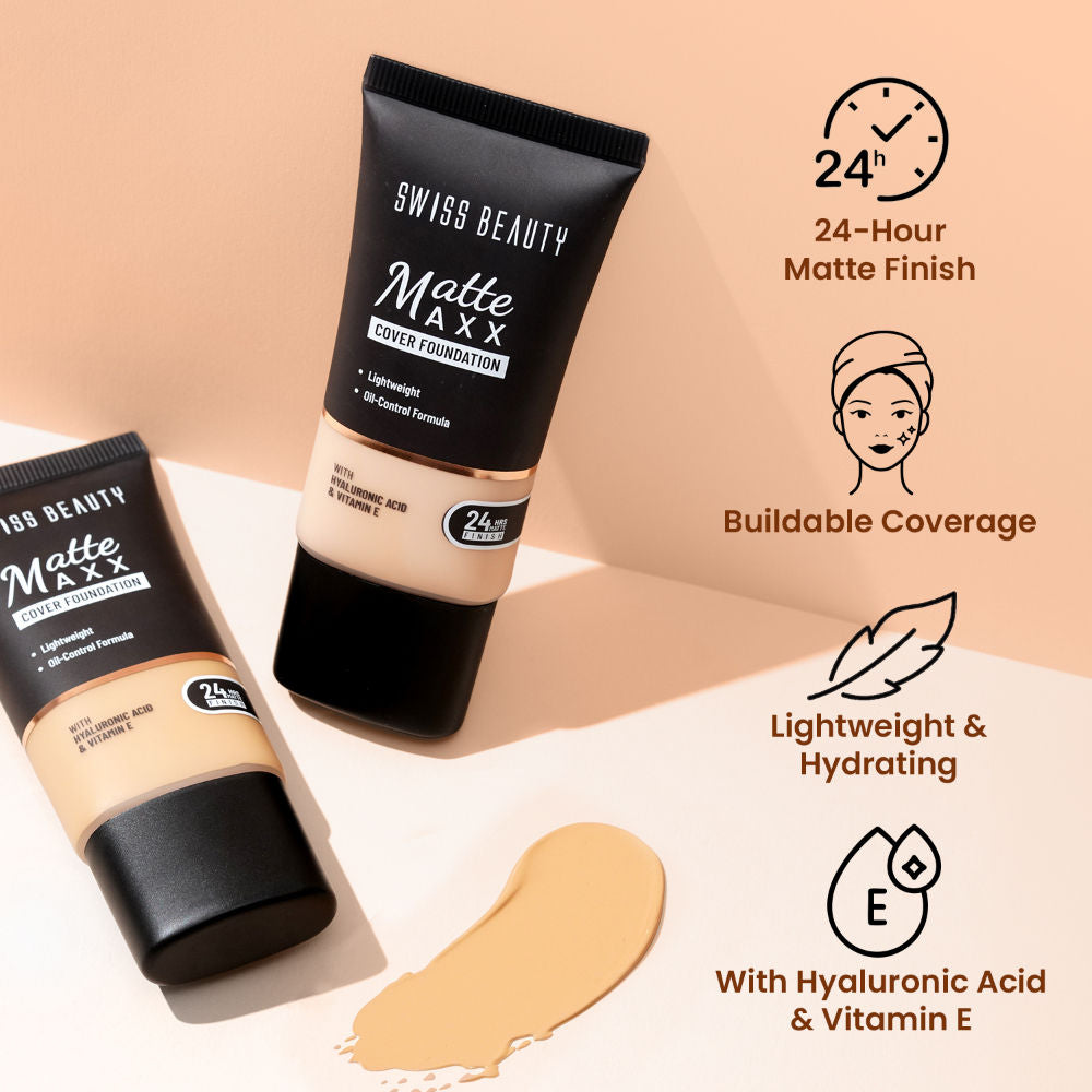 Swiss Beauty Matte Maxx Cover Foundation with Hyaluronic Acid & Vitamin E