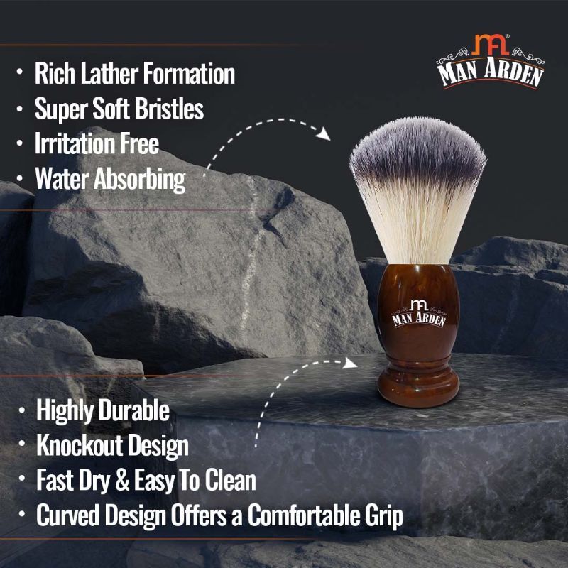 Man Arden Vintage Finish Premium Shaving Brush With Ultra Soft & Absorbent Bristles Long Handle