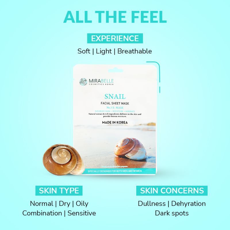 Mirabelle Snail Facial Sheet Mask For Intense Hydration & Remove Dark Spots