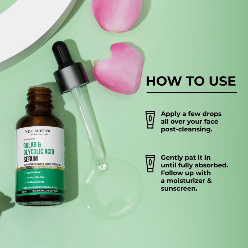 Dr. Sheth's Gulab and 6% Glycolic Acid Serum to Brighten and Improve Skin Texture